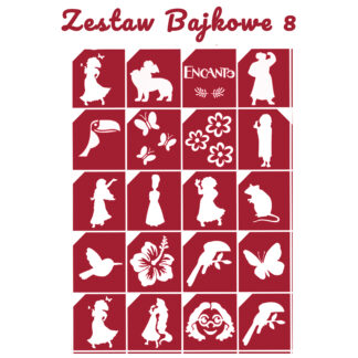 Szablony do tatuaży brokatowych zestaw tematyczny "Bajkowe 8"