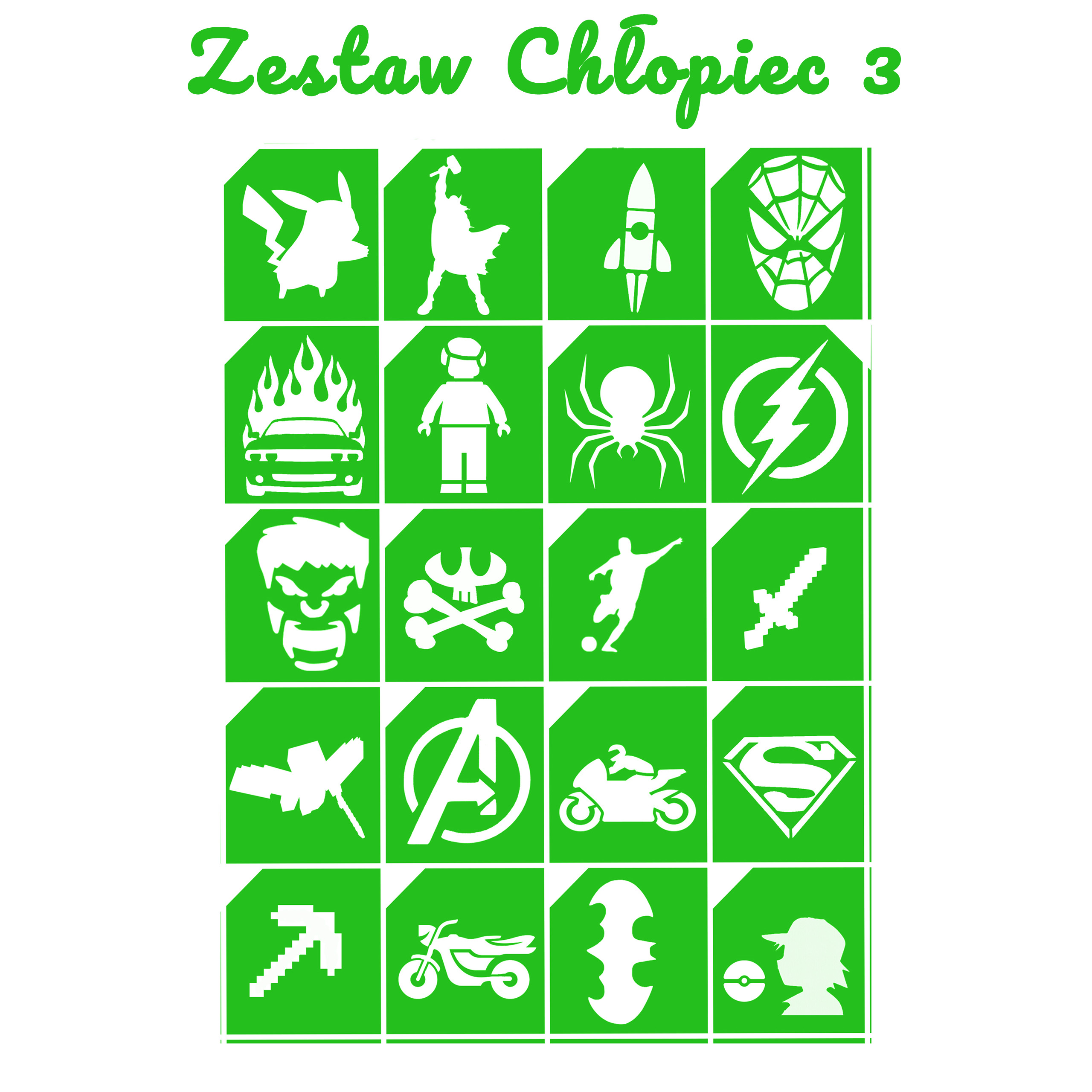 Szablony do tatuaży brokatowych zestaw tematyczny "Chłopiec 3"