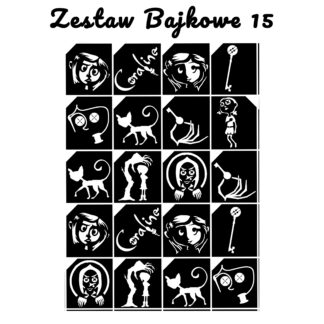 Szablony do tatuaży brokatowych zestaw tematyczny "Bajkowe 15"