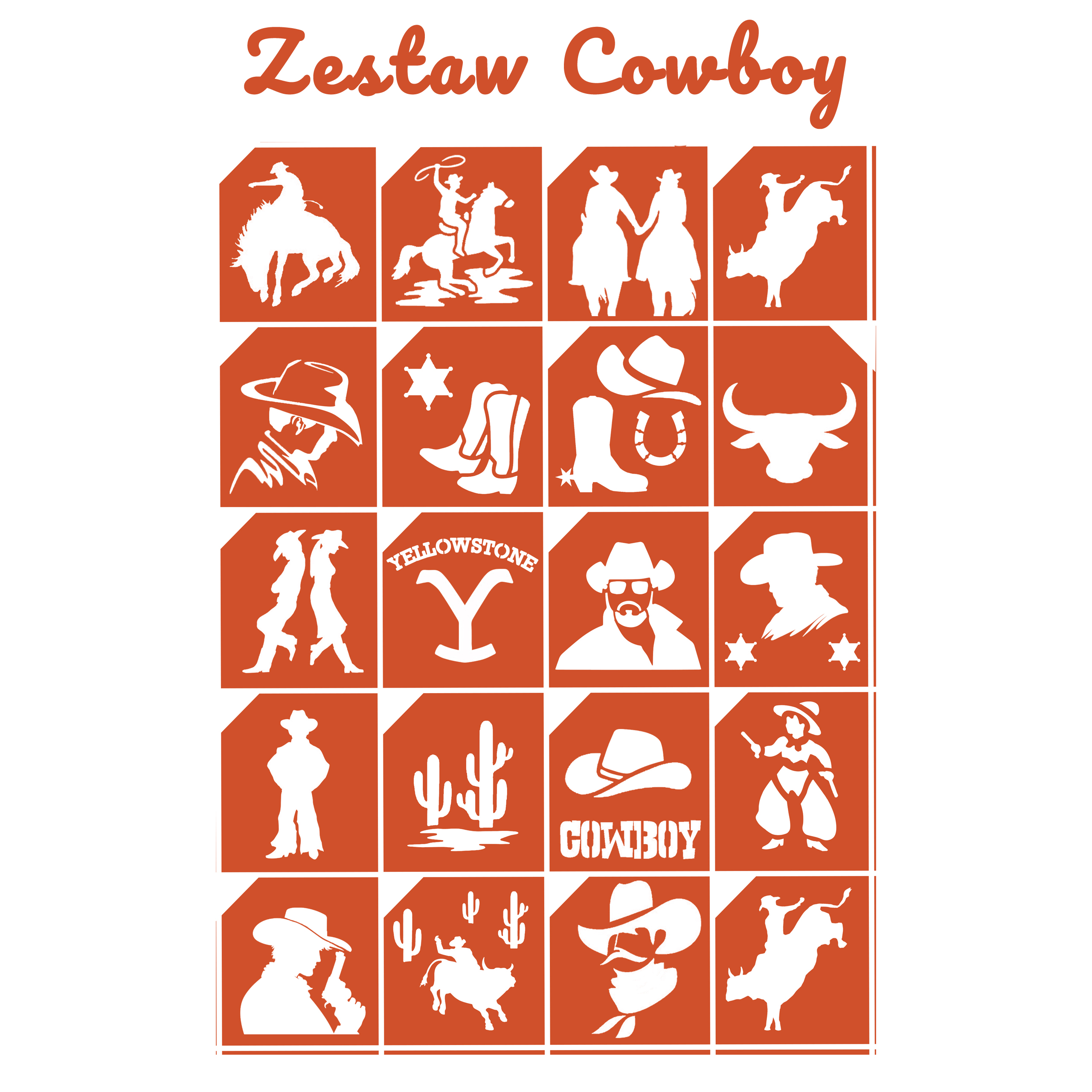 Szablony do tatuaży brokatowych zestaw tematyczny "Cowboy"