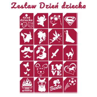Szablony do tatuaży brokatowych zestaw tematyczny "Dzień dziecka"