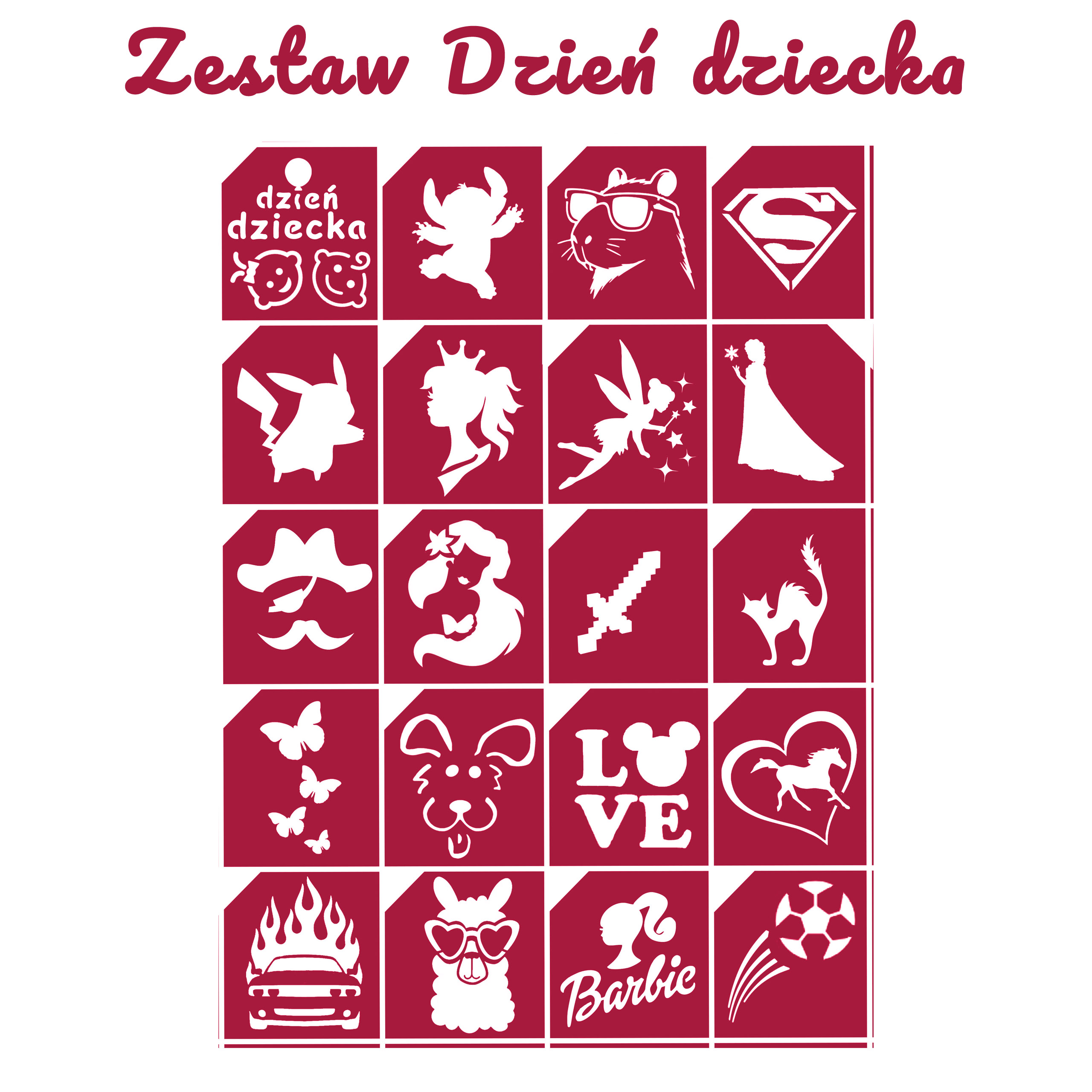 Szablony do tatuaży brokatowych zestaw tematyczny "Dzień dziecka"