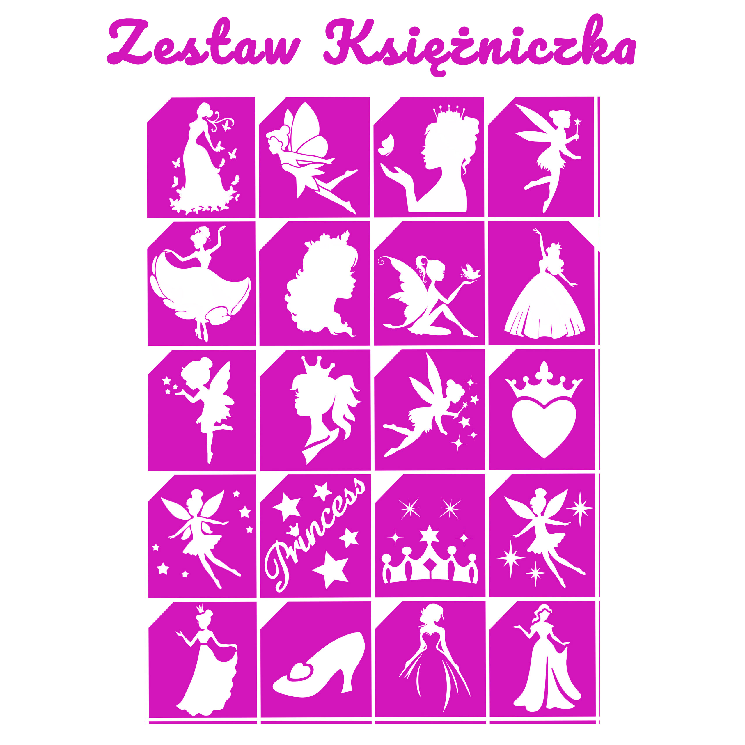 Szablony do tatuaży brokatowych zestaw tematyczny "Księżniczka"