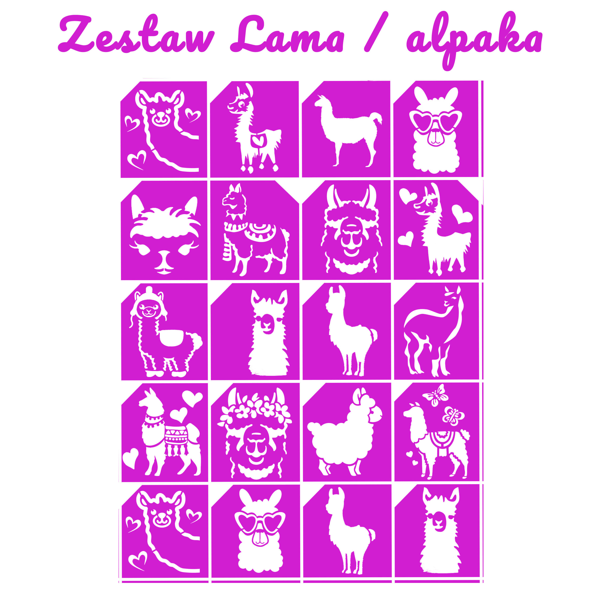 Szablony do tatuaży brokatowych zestaw tematyczny "Lama / alpaka"